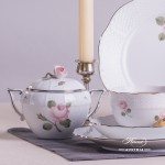 Tea Set for 2 Persons - Herend Vienna Rose Platinum VGR-PT and VR-PT patterns. Herend fine china hand painted. Tableware