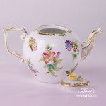 Tea Pot with Rose Knob 606-0-09 VBO Queen Victoria decor. Herend porcelain hand painted