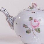 Tea Pot w. Rose Knob 605-0-09 VGR-PT Vienna Rose Grand w. Platinum pattern. Herend fine china. Hand painted tableware