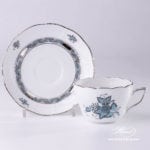 Tea / Coffee Cup and Saucer 730-0-00 ATQ3-PT Chinese Bouquet Turquoise / Apponyi ATQ3-PT pattern. Universal Cup. Turquoise w. Platinum design. Herend fine china. Hand painted tableware