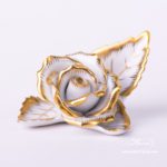 Rose on Leaf as a Menu Holder 8983-0-00 CD-OR Gold pattern. Herend fine china. Hand painted ornaments