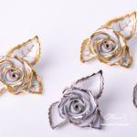 Rose on Leaf as a Menu Holder 8983-0-00 CD-OR Gold pattern. Herend fine china. Hand painted ornaments