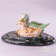 Jewelled Herend Porcelain green yellow pair of ducks