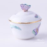 Sugar Basin w. Butterfly Knob 6012-0-17 EVICTP2 Royal Garden Turquoise Butterfly pattern. Herend fine china hand painted. Tableware