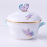 Sugar Basin w. Butterfly Knob 6012-0-17 EVICTP2 Royal Garden Turquoise Butterfly pattern. Herend fine china hand painted. Tableware