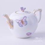 Tea Pot w. Butterfly Knob 604-0-17 EVICTP2 Royal Garden Turquoise Butterfly pattern. Herend fine china hand painted. Tableware