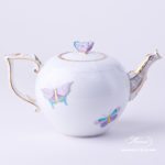 Tea Pot w. Butterfly Knob 604-0-17 EVICTP2 Royal Garden Turquoise Butterfly pattern. Herend fine china hand painted. Tableware