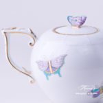 Tea Pot w. Butterfly Knob 604-0-17 EVICTP2 Royal Garden Turquoise Butterfly pattern. Herend fine china hand painted. Tableware