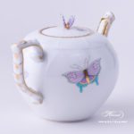 Tea Pot w. Butterfly Knob 604-0-17 EVICTP2 Royal Garden Turquoise Butterfly pattern. Herend fine china hand painted. Tableware