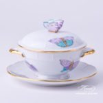 Soup Cup with Lid 740-0-17 EVICTP2 Royal Garden Turquoise Butterfly pattern. Herend fine china hand painted. Tableware