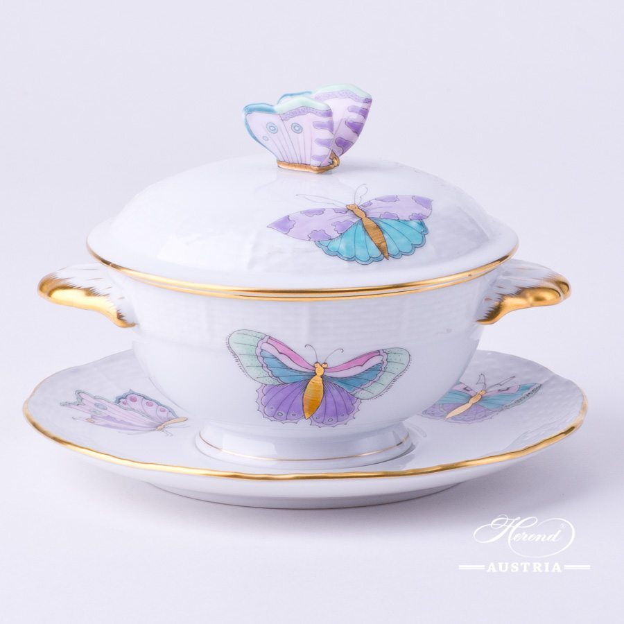 Soup Cup with Lid 740-0-17 EVICTP2 Royal Garden Turquoise Butterfly pattern. Herend fine china hand painted. Tableware