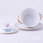 Soup Cup with Lid 740-0-17 EVICTP2 Royal Garden Turquoise Butterfly pattern. Herend fine china hand painted. Tableware
