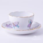 Tea Cup w. Saucer 730-0-00 EVICTP2 Royal Garden Turquoise Butterfly pattern. Herend fine china hand painted. Tableware