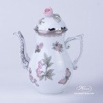 Coffee / Espresso Pot with Rose Knob 616-0-09 VBOG-X1-PT Queen Victoria Platinum pattern. Herend fine china hand painted. Tableware