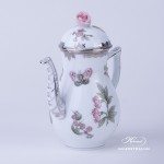 Coffee / Espresso Pot with Rose Knob 616-0-09 VBOG-X1-PT Queen Victoria Platinum pattern. Herend fine china hand painted. Tableware