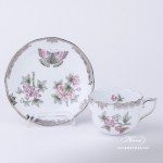 Coffee / Espresso Cup and Saucer 711-0-00 VBOG-X1-PT Queen Victoria Platinum pattern. Herend porcelain hand painted. Tableware