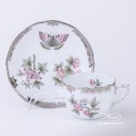 Coffee / Espresso Cup and Saucer 711-0-00 VBOG-X1-PT Queen Victoria Platinum pattern. Herend porcelain hand painted. Tableware