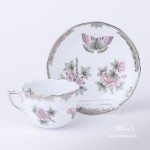 Coffee / Espresso Cup and Saucer 711-0-00 VBOG-X1-PT Queen Victoria Platinum pattern. Herend porcelain hand painted. Tableware