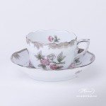 Coffee / Espresso Cup and Saucer 711-0-00 VBOG-X1-PT Queen Victoria Platinum pattern. Herend porcelain hand painted. Tableware