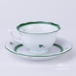 Coffee / Espresso Cup and Saucer 735-0-00 Vienna Rose / Viennese Rose VRH pattern. Herend fine china. Hand painted tableware. Demitasse