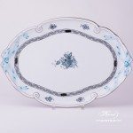 Tray w. Ribbon 400-0-00 ATQ3-PT Chinese Bouquet Turquoise / Apponyi ATQ3-PT pattern. Turquoise w. Platinum design. Herend fine china. Hand painted tableware