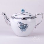 Tea Pot w. Rose Knob 606-0-09 ATQ3-PT Chinese Bouquet Turquoise / Apponyi ATQ3-PT pattern. Turquoise w. Platinum design. Herend fine china. Hand painted tableware