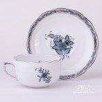 Tea Cup and Saucer 724-0-00 ATQ3-PT Chinese Bouquet Turquoise / Apponyi ATQ3-PT pattern. Turquoise w. Platinum design. Herend fine china. Hand painted tableware