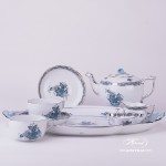 Tea Set for 2 Persons - Herend Chinese Bouquet Turquoise / Apponyi ATQ3-PT pattern. Herend fine china hand painted. Tableware