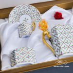Coffee / Espresso Set for 2 Persons in Gift Box – Sevres Roses SPROG design. Herend porcelain. Hand painted tableware. Coffee Cup volume 0.6 dl (2 OZ)