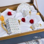 Coffee / Espresso Set for 2 Persons in Gift Box – Sevres Roses SPROG design. Herend porcelain. Hand painted tableware. Coffee Cup volume 0.6 dl (2 OZ)