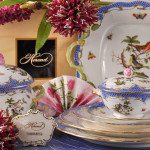 Dinner Set for 2 Persons - Herend Rothschild Bird Blue Fish scale RO-ETB decor. Herend porcelain. Hand painted dinnerware