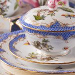 Dinner Set for 2 Persons - Herend Rothschild Bird Blue Fish scale RO-ETB decor. Herend porcelain. Hand painted dinnerware