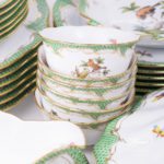 Dinner Set for 6 Persons - Herend Rothschild Bird Green Fish scale RO-ETV decor. Herend porcelain. Hand painted dinnerware