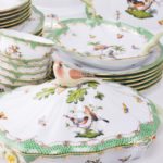 Dinner Set for 6 Persons - Herend Rothschild Bird Green Fish scale RO-ETV decor. Herend porcelain. Hand painted dinnerware