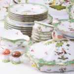 Dinner Set for 6 Persons - Herend Rothschild Bird Green Fish scale RO-ETV decor. Herend porcelain. Hand painted dinnerware