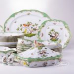 Dinner Set for 6 Persons - Herend Rothschild Bird Green Fish scale RO-ETV decor. Herend porcelain. Hand painted dinnerware