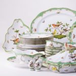 Dinner Set for 6 Persons - Herend Rothschild Bird Green Fish scale RO-ETV decor. Herend porcelain. Hand painted dinnerware