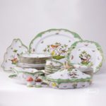 Dinner Set for 6 Persons - Herend Rothschild Bird Green Fish scale RO-ETV decor. Herend porcelain. Hand painted dinnerware