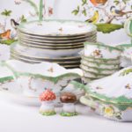 Dinner Set for 6 Persons - Herend Rothschild Bird Green Fish scale RO-ETV decor. Herend porcelain. Hand painted dinnerware
