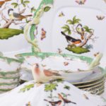 Dinner Set for 6 Persons - Herend Rothschild Bird Green Fish scale RO-ETV decor. Herend porcelain. Hand painted dinnerware