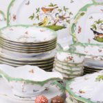 Dinner Set for 6 Persons - Herend Rothschild Bird Green Fish scale RO-ETV decor. Herend porcelain. Hand painted dinnerware