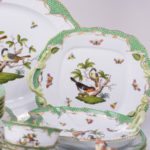 Dinner Set for 6 Persons - Herend Rothschild Bird Green Fish scale RO-ETV decor. Herend porcelain. Hand painted dinnerware