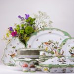 Dinner Set for 6 Persons - Herend Rothschild Bird Green Fish scale RO-ETV decor. Herend porcelain. Hand painted dinnerware