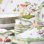 Dinner Set for 6 Persons - Herend Rothschild Bird Green Fish scale RO-ETV decor. Herend porcelain. Hand painted dinnerware
