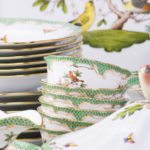 Dinner Set for 6 Persons - Herend Rothschild Bird Green Fish scale RO-ETV decor. Herend porcelain. Hand painted dinnerware