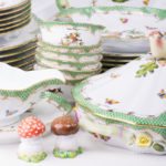 Dinner Set for 6 Persons - Herend Rothschild Bird Green Fish scale RO-ETV decor. Herend porcelain. Hand painted dinnerware