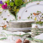Dinner Set for 6 Persons - Herend Rothschild Bird Green Fish scale RO-ETV decor. Herend porcelain. Hand painted dinnerware