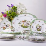 Dinner Set for 2 Persons - Herend Rothschild Bird Green Fish scale RO-ETV decor. Herend porcelain. Hand painted dinnerware