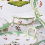 Dinner Set for 2 Persons - Herend Rothschild Bird Green Fish scale RO-ETV decor. Herend porcelain. Hand painted dinnerware