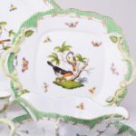 Dinner Set for 2 Persons - Herend Rothschild Bird Green Fish scale RO-ETV decor. Herend porcelain. Hand painted dinnerware